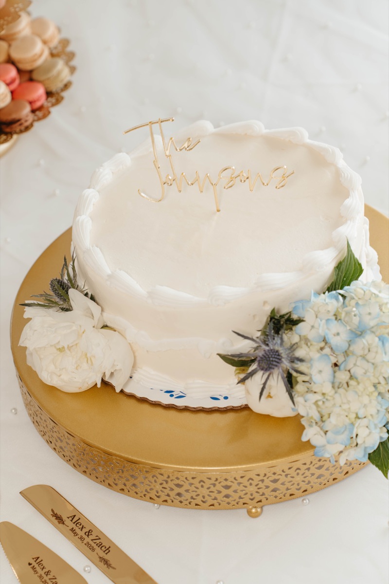 Wedding cake on a white table